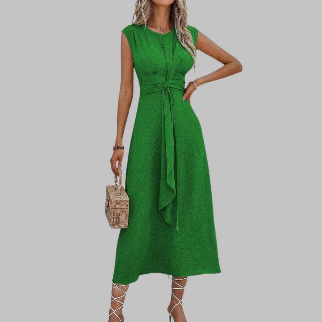 Women's Sleeveless Midi Dress – Tie Waist A-Line Silhouette