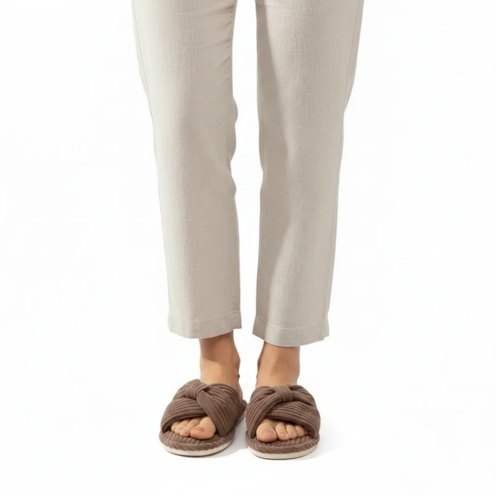 Women's Slippers – Corduroy Open Toe Slip-On with Bow Detail