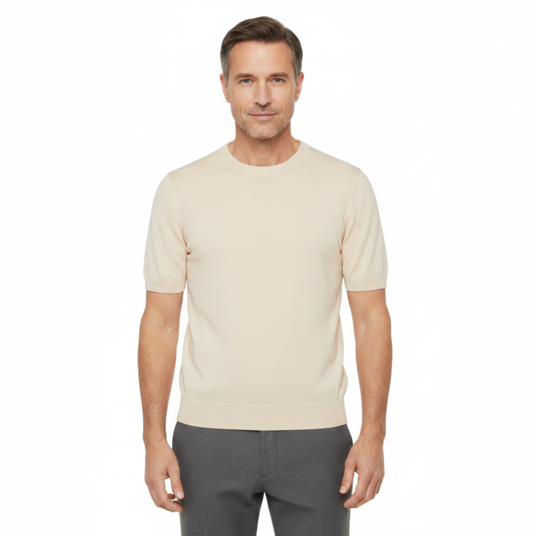 Men's Crew Neck T-Shirt Fine Knit – Relaxed Straight Cut Everyday Tee