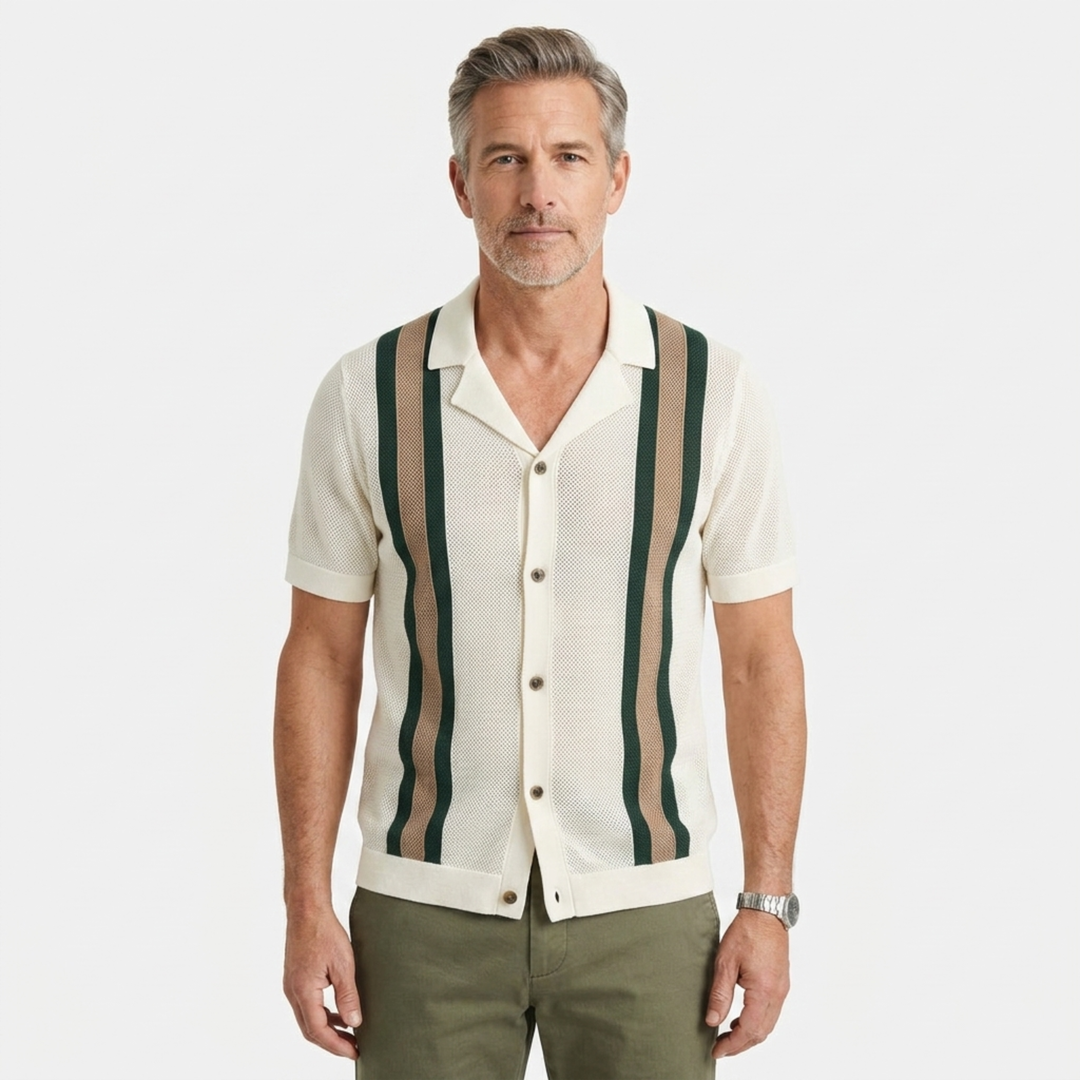 Men's Knit Polo – Vertical Stripe Vintage Coastal Design