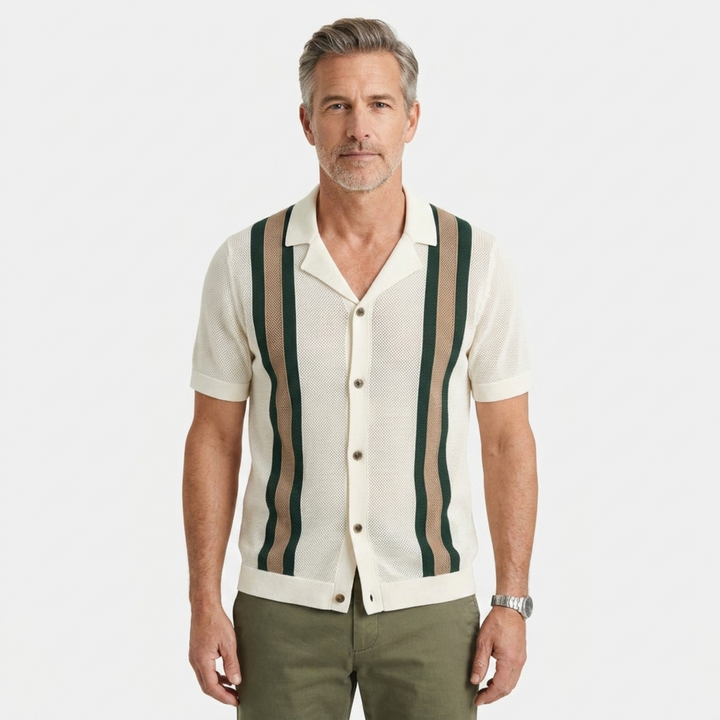 Men's Knit Polo – Vertical Stripe Vintage Coastal Design