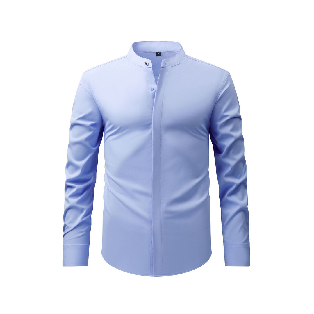 Men's Mandarin Collar Long Sleeve Shirt – Button Front Retro Casual