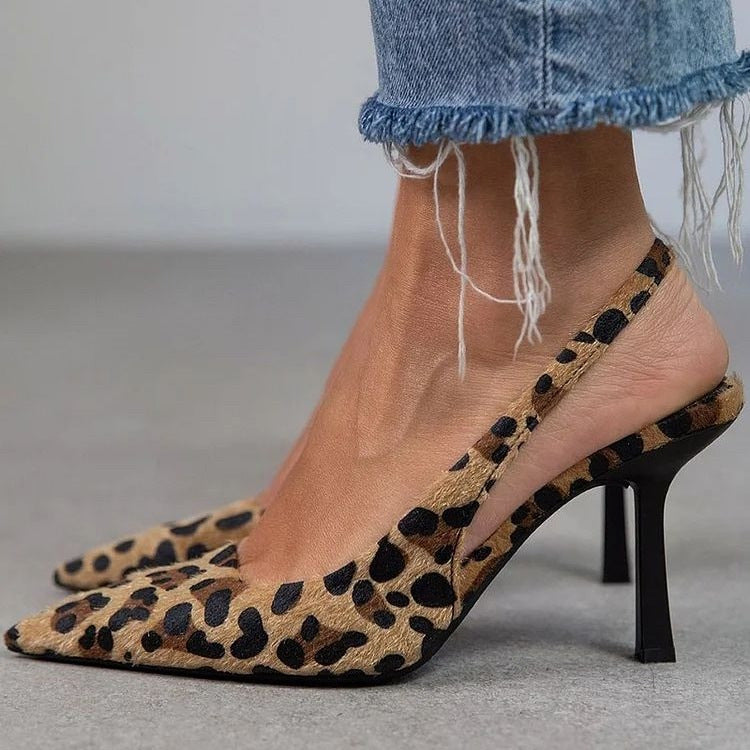 Printed Slingback Stiletto Heels – Pointed Toe Women's Shoes