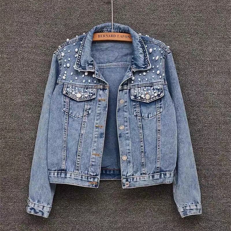 Rhinestone Embellished Women's Denim Jacket – Rivet Detail