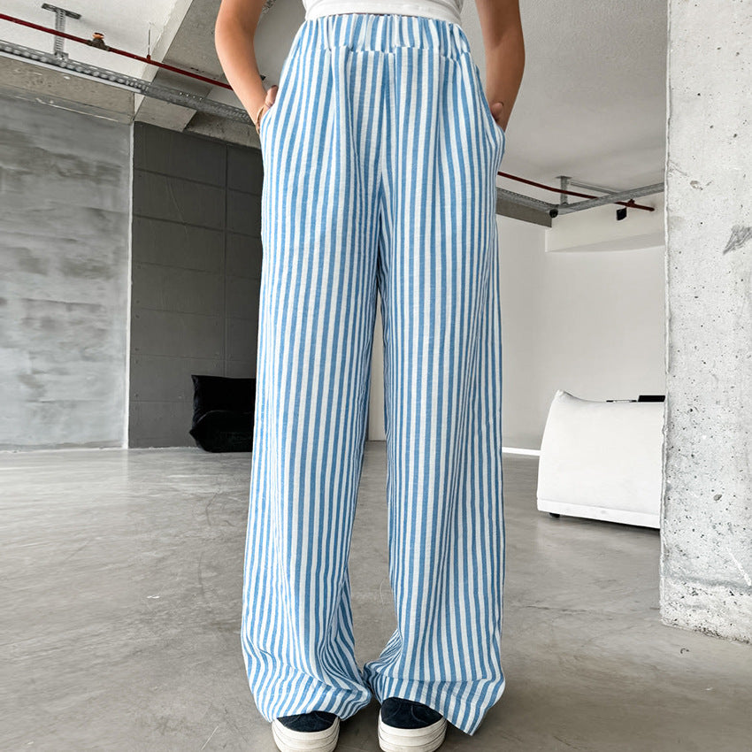 Women's Linen Look High-Waist Trousers Straight Leg – Pockets