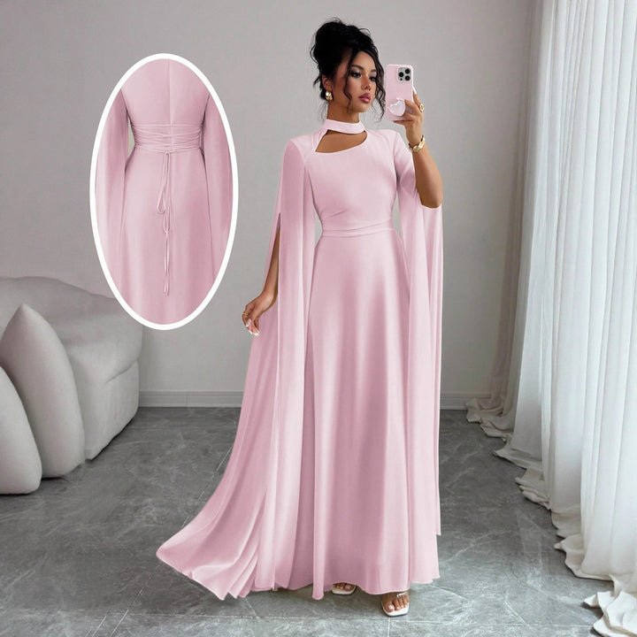 Women's Chiffon Maxi Dress – Cape Sleeve A-Line Formal Gown