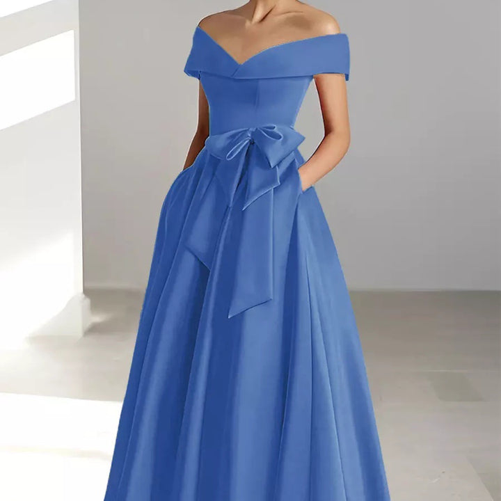 Mother of the Bride Dress Satin A-Line – Off-Shoulder Ankle Pockets
