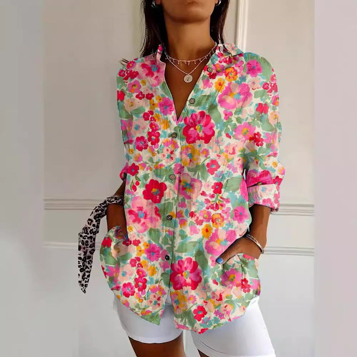 Floral Print Blouse – Women's Long Sleeve Button-Front Top