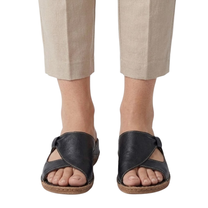 Women's Flat Sandals – Open-Toe Cutout Strap Slip-On Mule