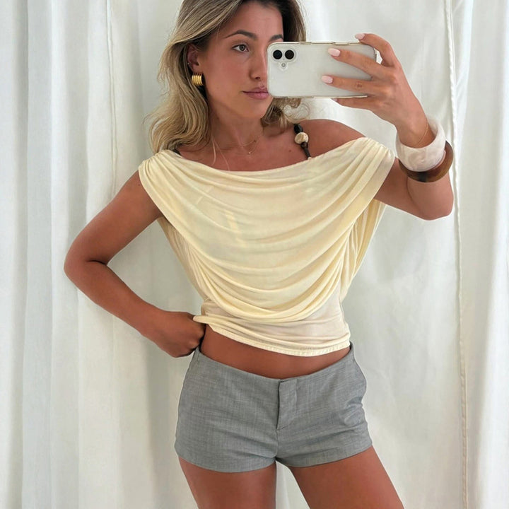 Off Shoulder Cropped Top – Sleeveless Open Back for Women