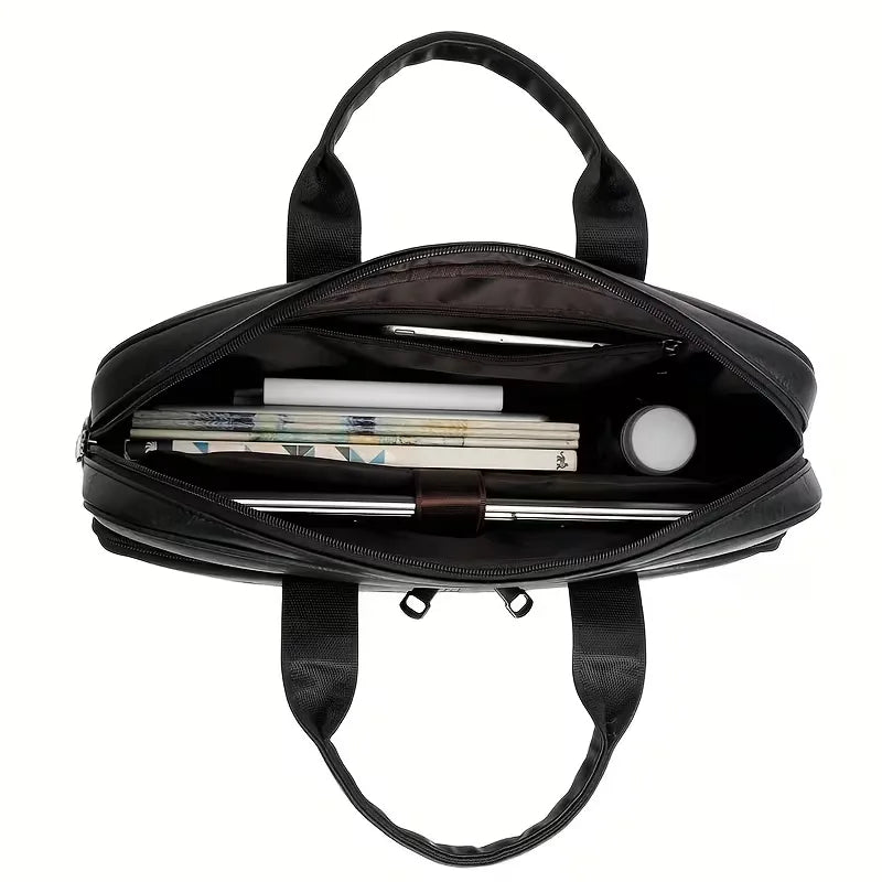Men's Leather Laptop Bag – Cowhide, Adjustable Shoulder Strap