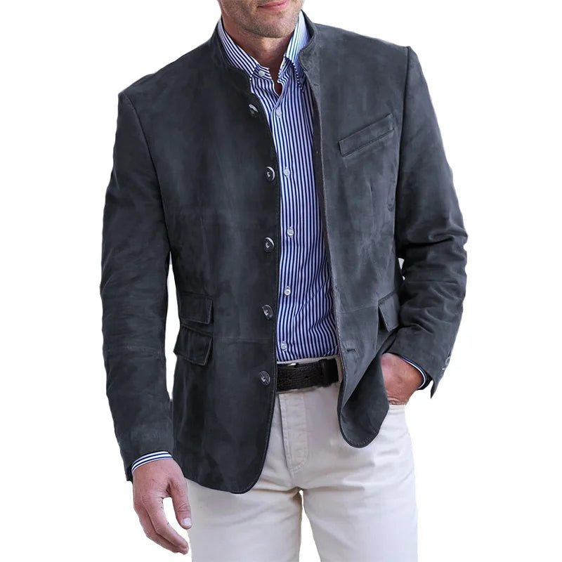 Men's Slim-Fit Blazer Stand Collar Lightweight – Smart Casual Button