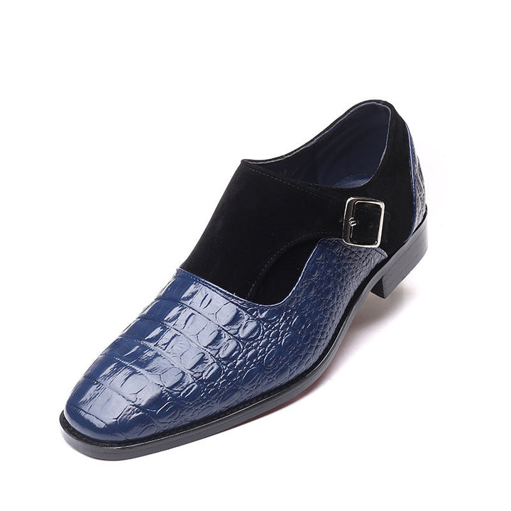 Men's Monk Strap Dress Shoes Croc Embossed – Square Toe Block Heel