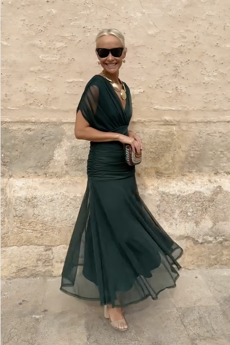 Chiffon Maxi Dress – Draped V-Neck Flowing Occasion Gown