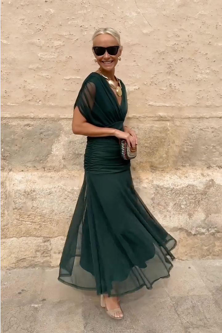 Chiffon Maxi Dress – Draped V-Neck Flowing Occasion Gown