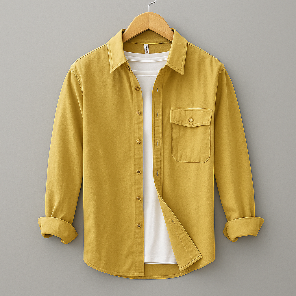 Men's Oxford Fabric Shirt Relaxed Tailored Cut – Turn-Down Collar