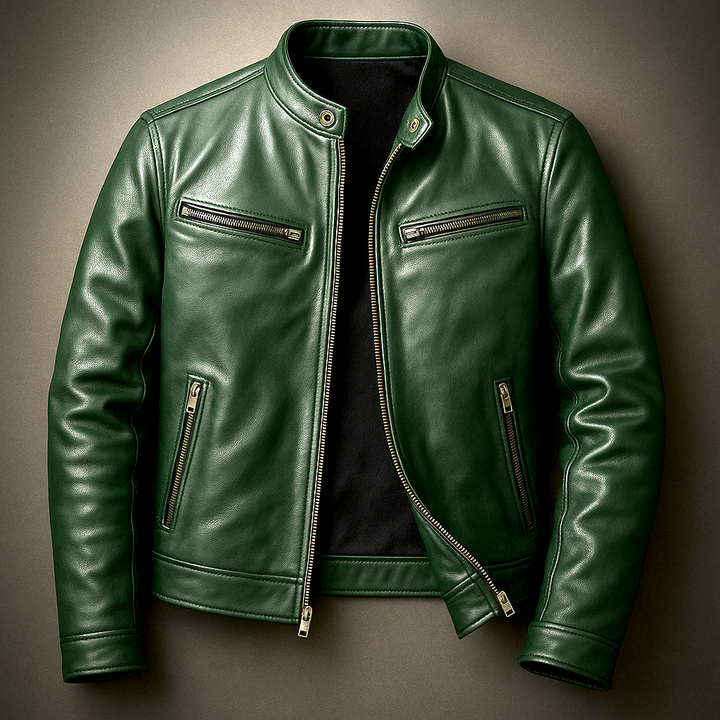 Men's Vegan Leather Vintage Jacket – Four Pockets Metal Zipper Lined