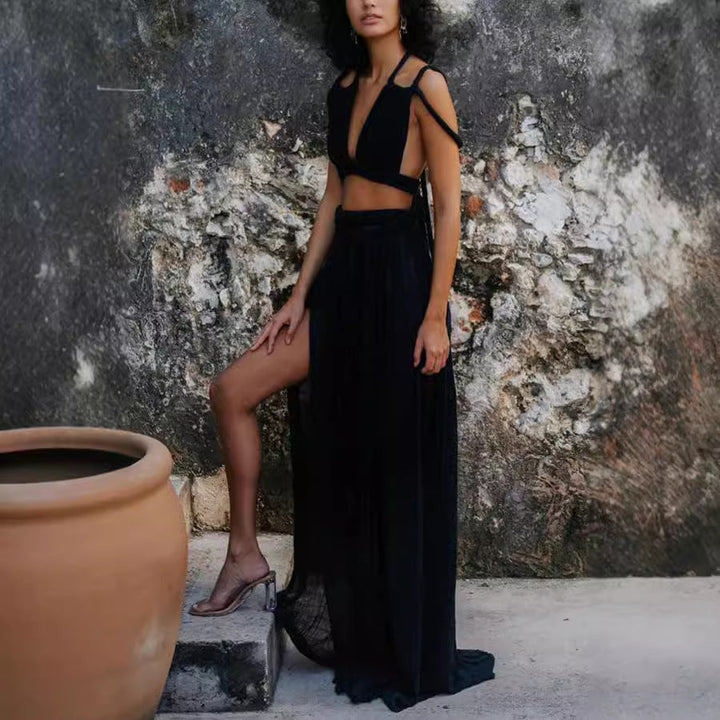 Two Piece Maxi Skirt Set – Split Hem & Flowing Crop Top