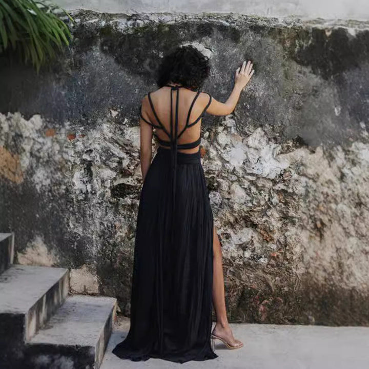 Two Piece Maxi Skirt Set – Split Hem & Flowing Crop Top