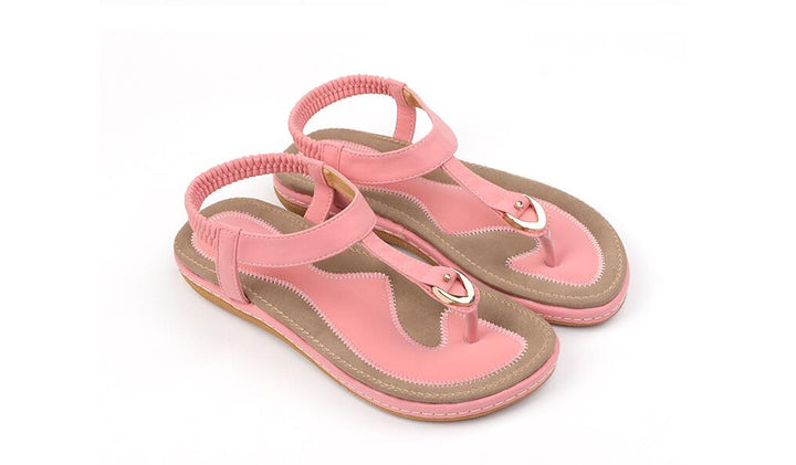 Women's Arch Support Flat Sandals Adjustable T-Strap – Massaging Footbed
