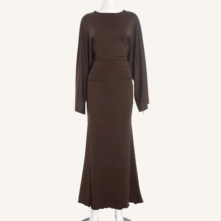 Maxi Two Piece Set – Flared Sleeve & Defined Waist