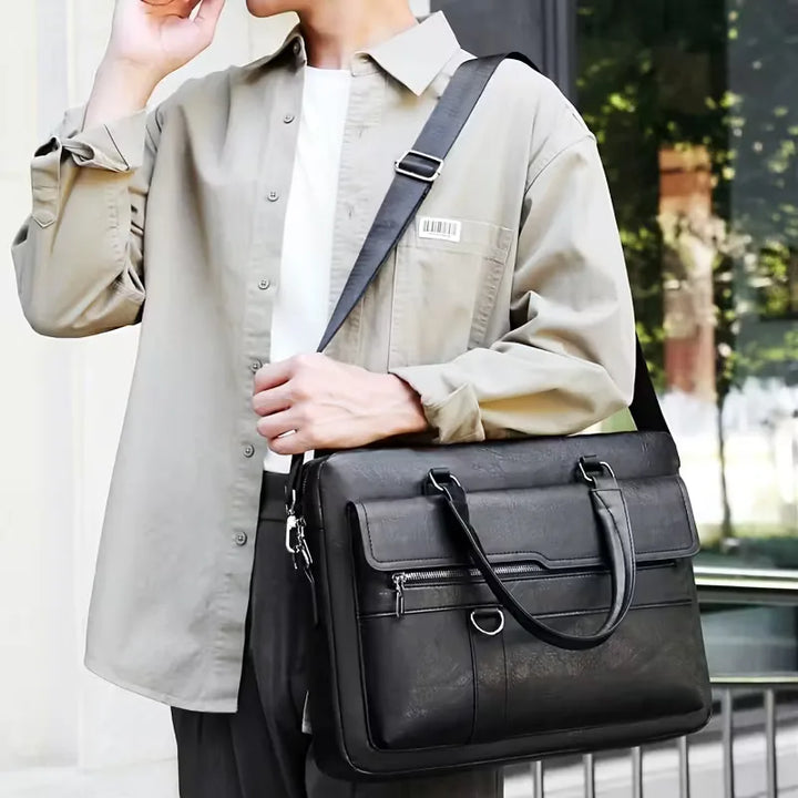 Men's Leather Laptop Bag – 15" Large Capacity Work Bag