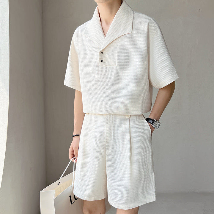 Men's Shirt and Shorts Matching Set – Waffle Knit Notched Collar