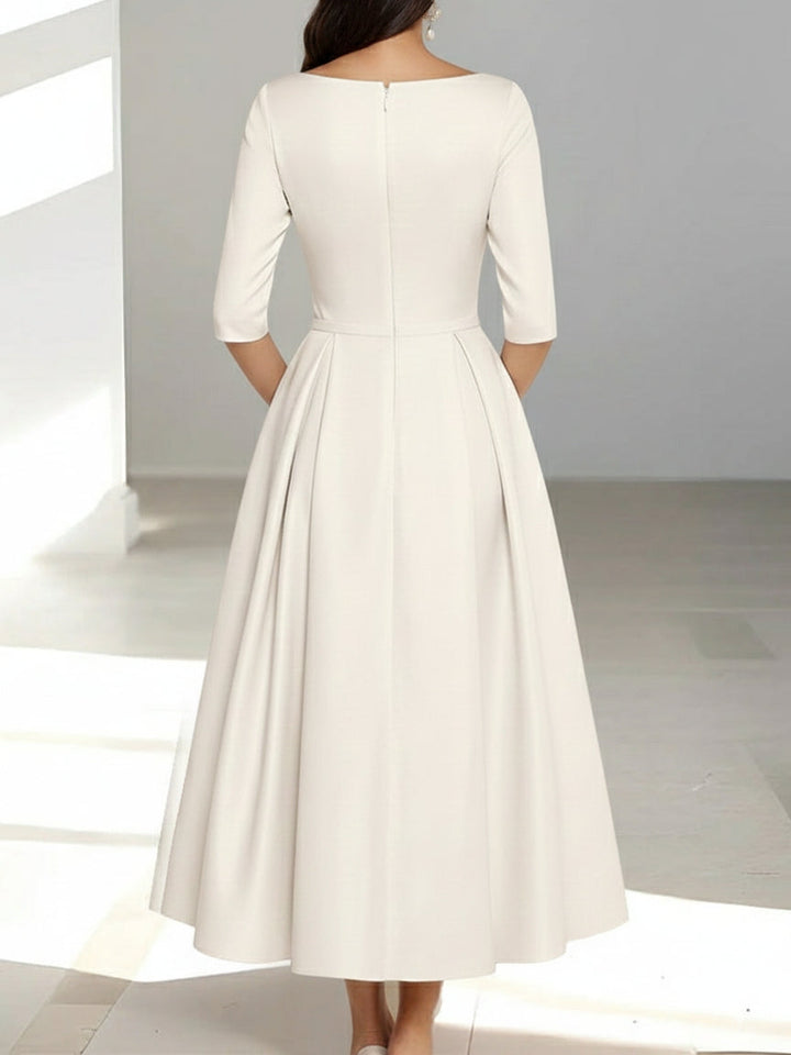 Mother of the Bride Dress Satin A-Line V-Neck – Half Sleeve Pockets