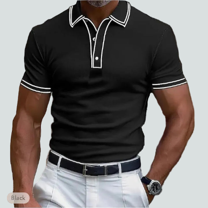 Men's Ribbed Polo Shirt – Slim Fit Contrast Piping