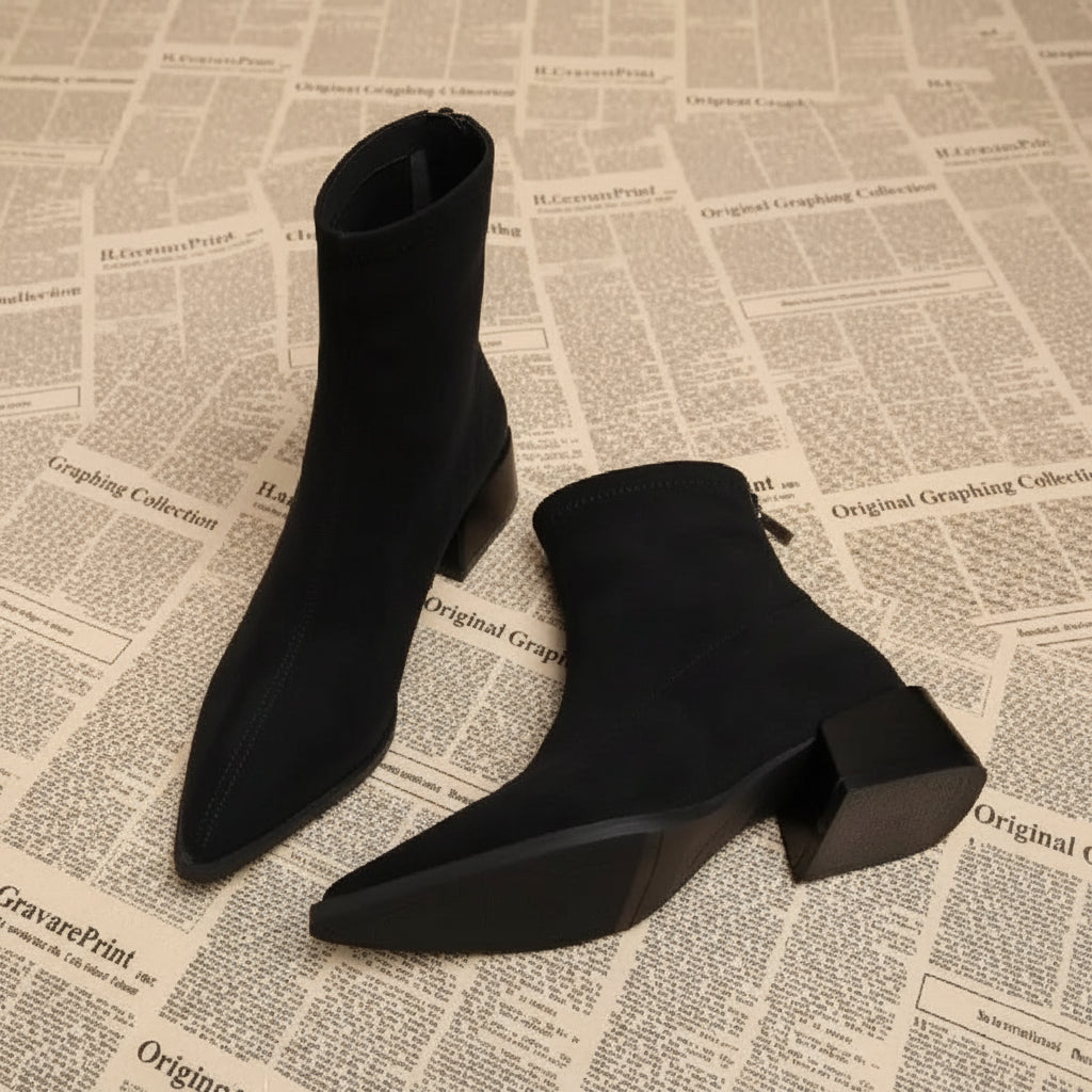 Women's Pointed Toe Block Heel Boots – Side Zip Style