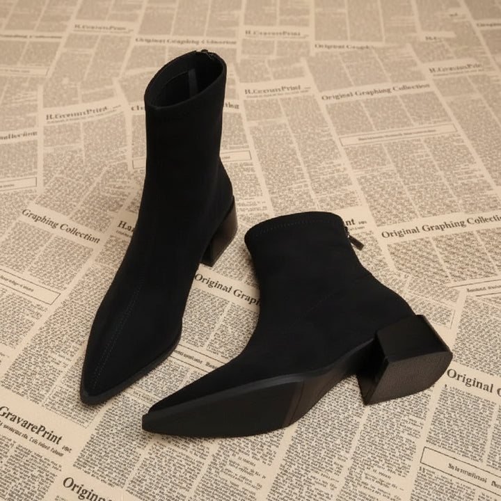 Women's Pointed Toe Block Heel Boots – Side Zip Style