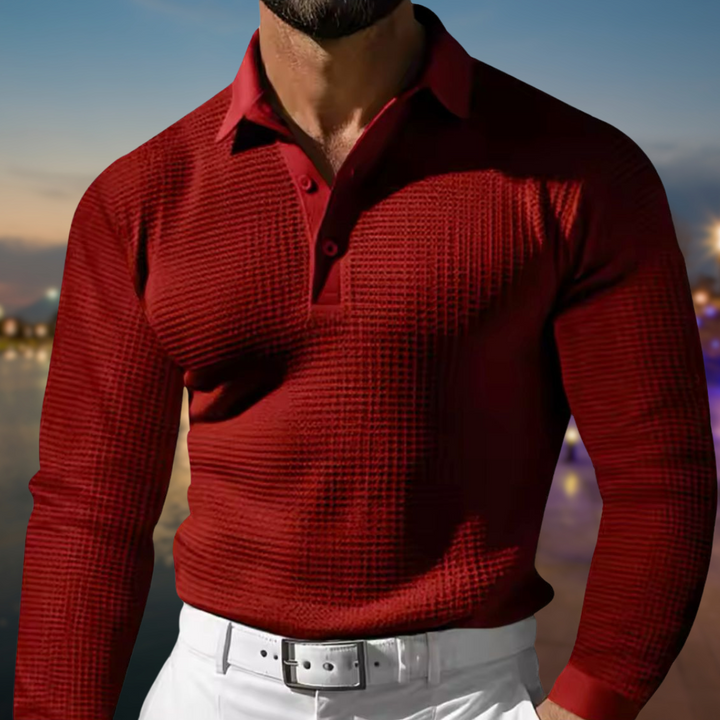 Men's Polo Shirt Long Sleeve Woven Button Placket – Relaxed Vacation