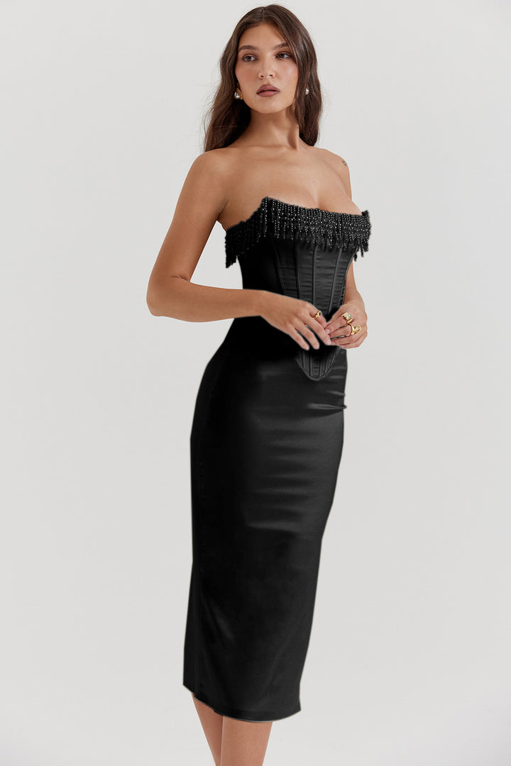 Cold Shoulder Midi Dress – Pearl Fishbone Structured Fit