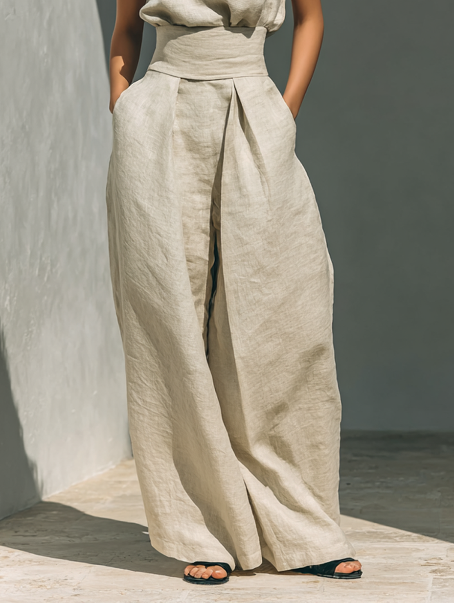 Women's Two Piece Set – Sleeveless Wide-Leg Relaxed Tailored