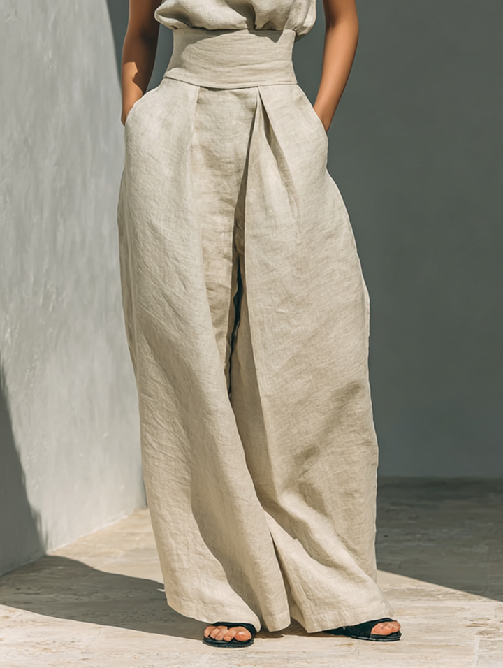 Women's Two Piece Set – Sleeveless Wide-Leg Relaxed Tailored