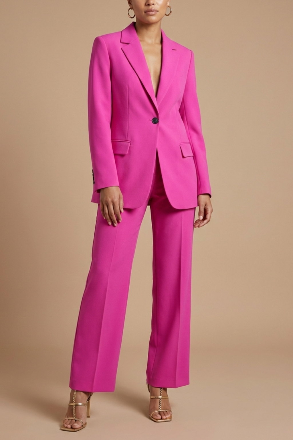 Women's Two Piece Suit Notch Lapel Single Button Blazer – Wide Leg Trousers