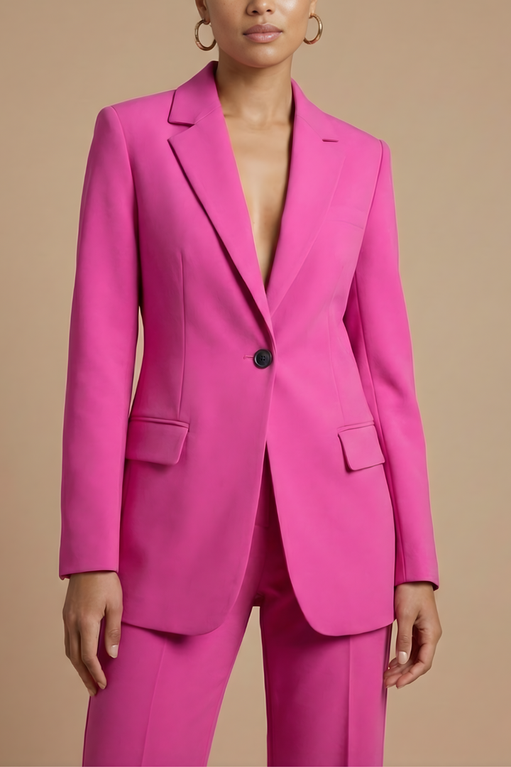 Women's Two Piece Suit Notch Lapel Single Button Blazer – Wide Leg Trousers