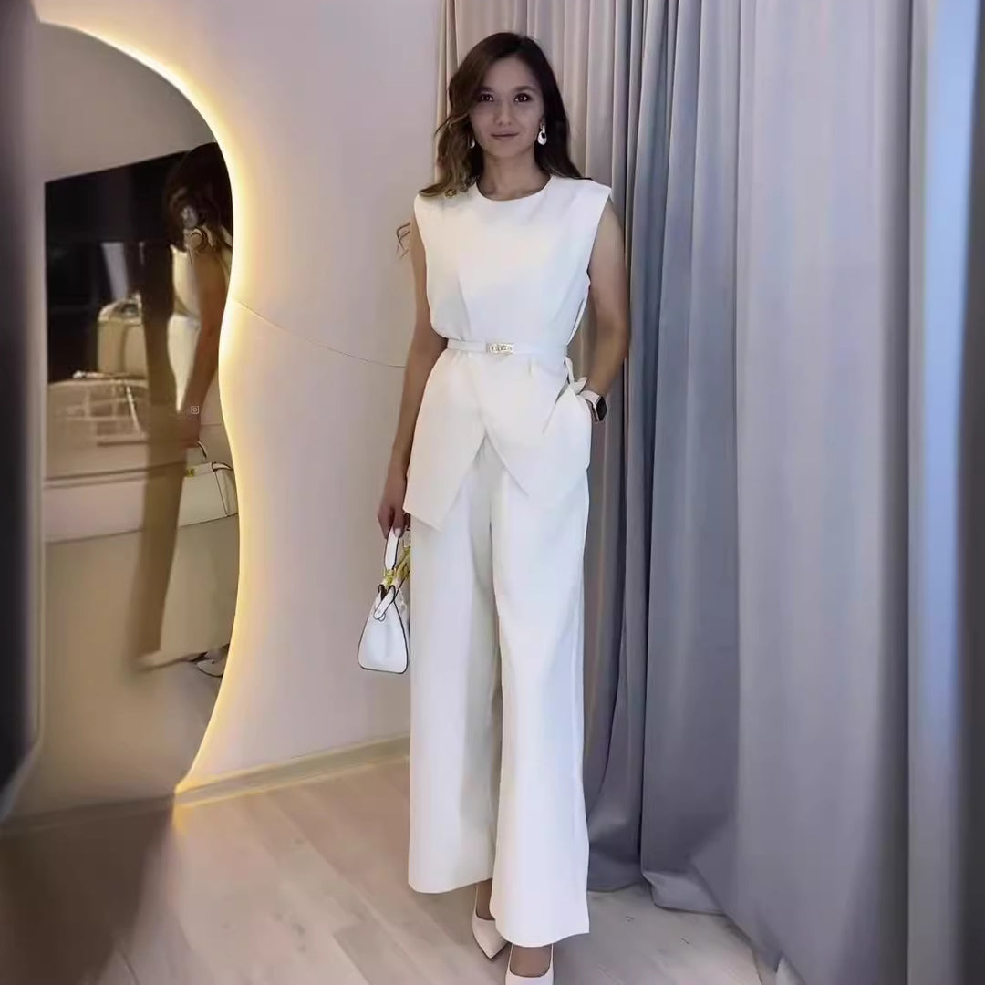 Women's Sleeveless Wrap Top & Wide Leg Trouser Set