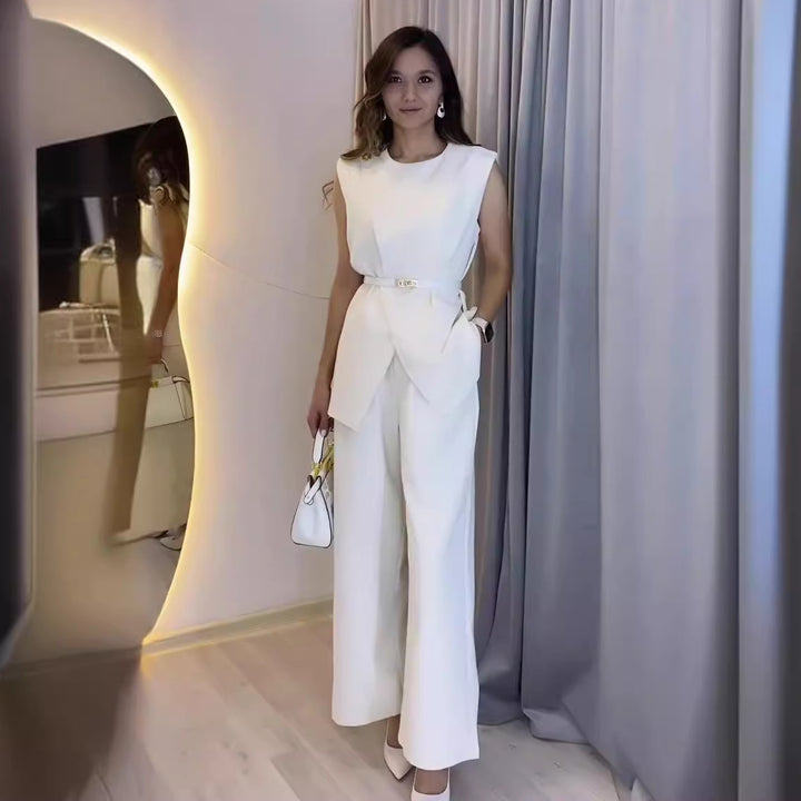 Women's Sleeveless Wrap Top & Wide Leg Trouser Set