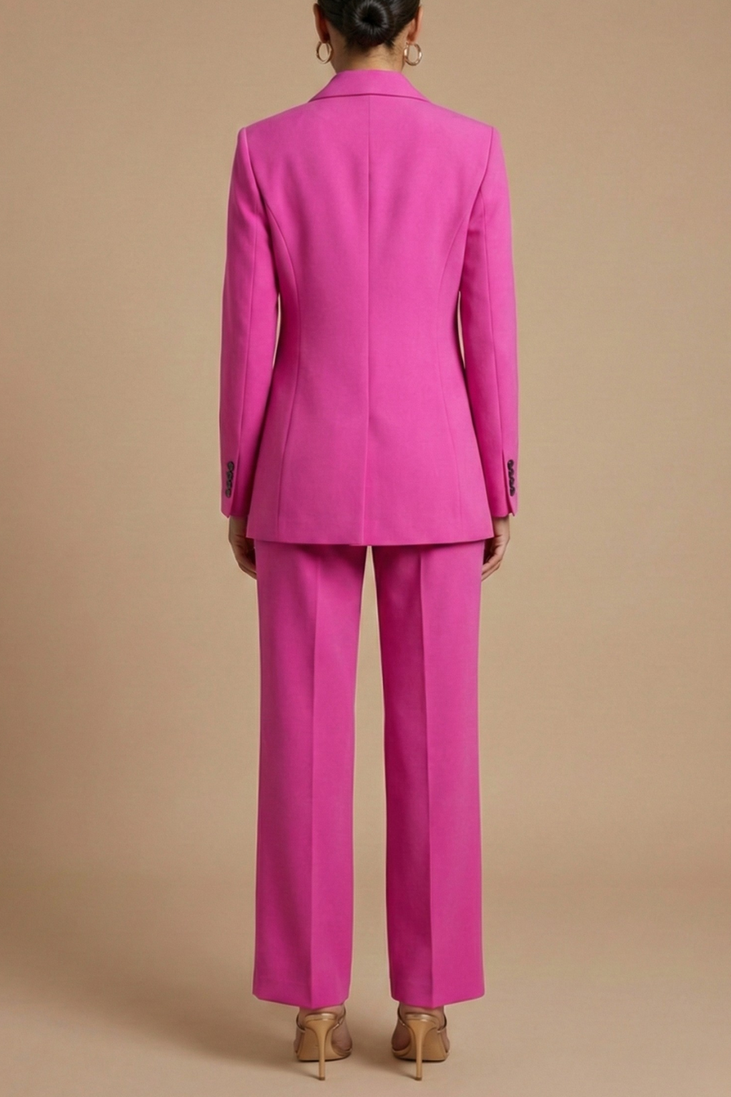 Women's Two Piece Suit Notch Lapel Single Button Blazer – Wide Leg Trousers