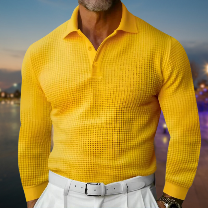 Men's Polo Shirt Long Sleeve Woven Button Placket – Relaxed Vacation