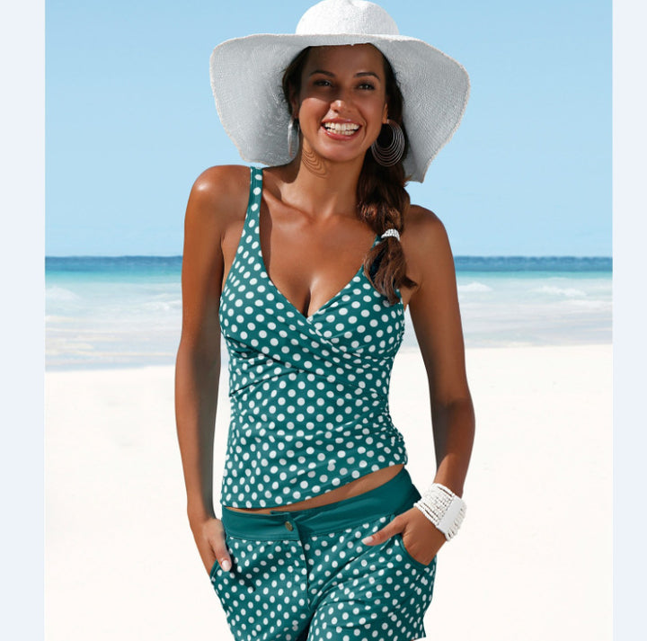 Two-Piece Tankini Swimsuit – V-Neck Strappy Top & Swim Shorts