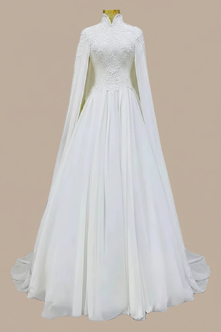 Women's Lace Bodice Long Sleeve Bridal Dress – A-Line Floor Length