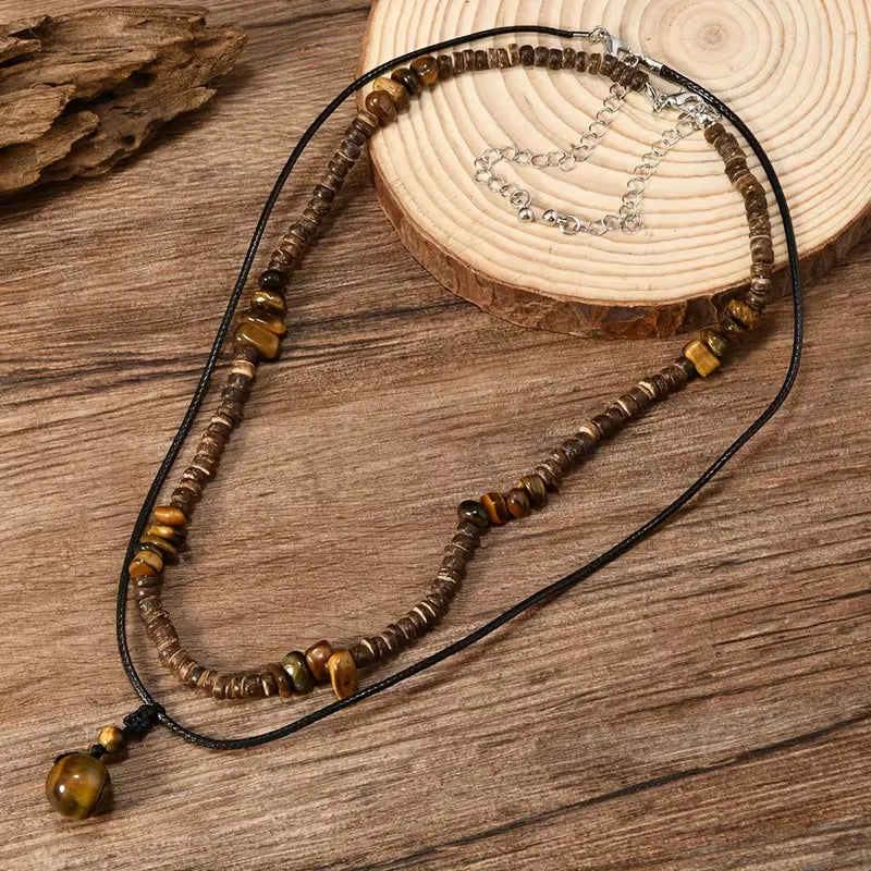 Layered Bead & Cord Necklace Set – Adjustable Two-Piece