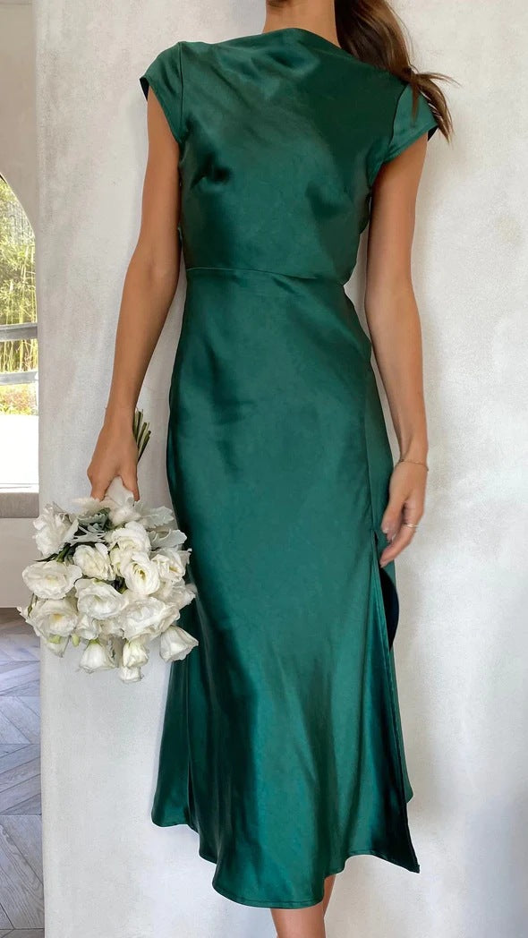 Women's Cap Sleeve Midi Dress – Boat Neck Twist-Back Cutout