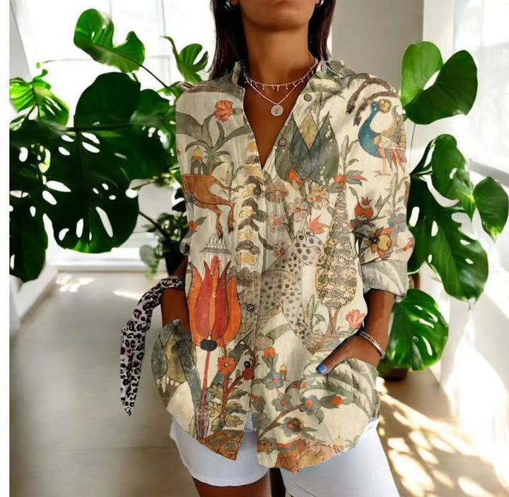 Floral Print Blouse – Women's Long Sleeve Button-Front Top