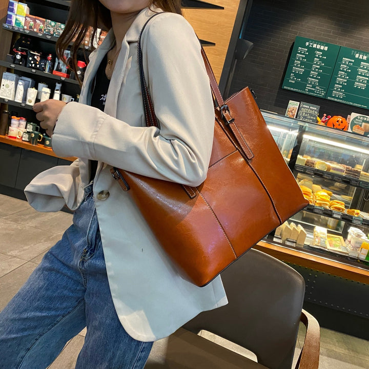 Women's Cowhide Leather Tote Bag – Large Capacity Structured Everyday