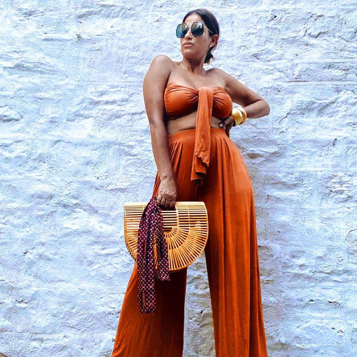 Two Piece Set Women – Strapless Pure Color Top & Pants Suit