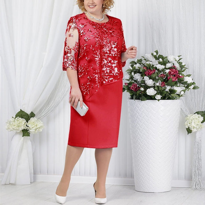 Women's Midi Dress | Lace Faux Two-Piece Relaxed Fit