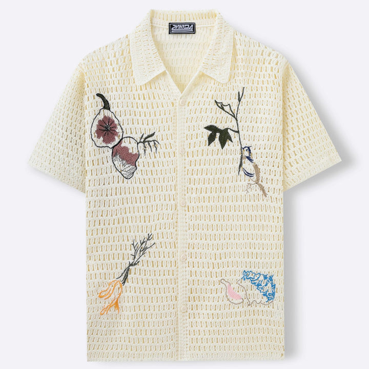 Men's Embroidered Knit Shirt Short Sleeve – Open Weave Botanical Camp